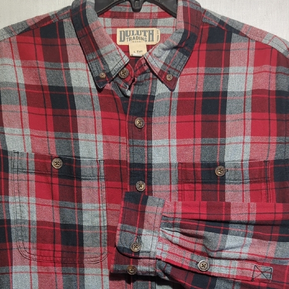 Duluth Trading Company Trim Fit Cotton Flannel Plaid Mens Shirt Size Large Tall - Picture 1 of 6